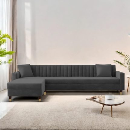 Grey Velvet L Shaped Sofa