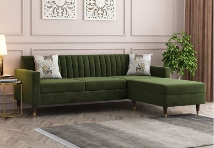 Grey Velvet L Shaped Sofa